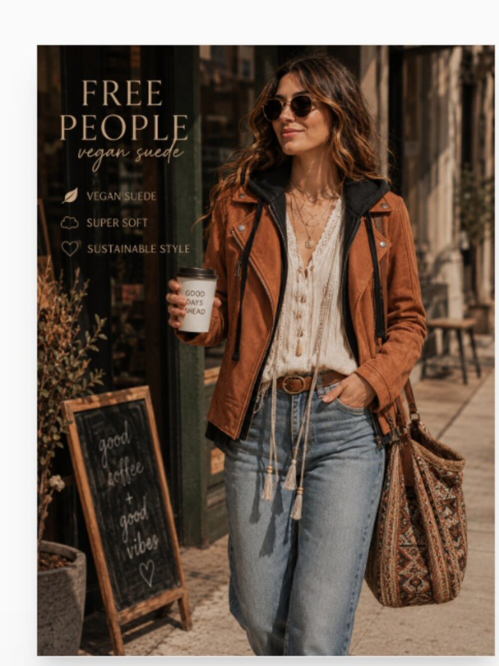 New FREE PEOPLE Suede Imitation Hooded Moto Jacket
